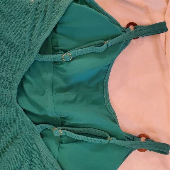 NWT Shade & Shore Turqoise Ribbed Highleg Onepiece Swimsuit. Size Large - Picture 7 of 10